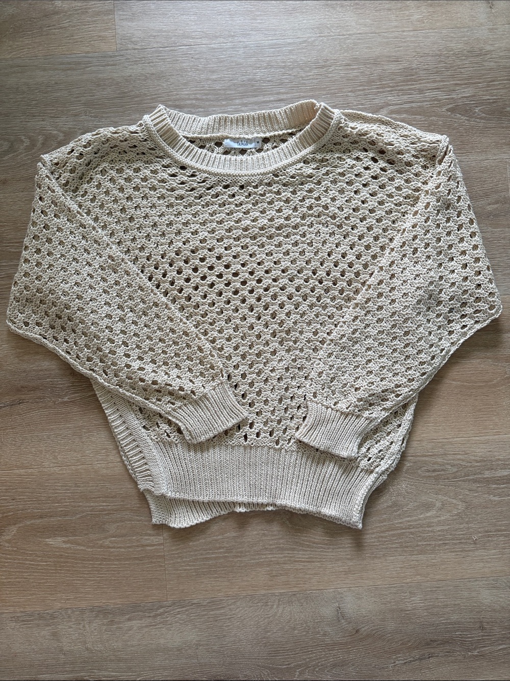 Open-Knit Crewneck Sweater in Cream